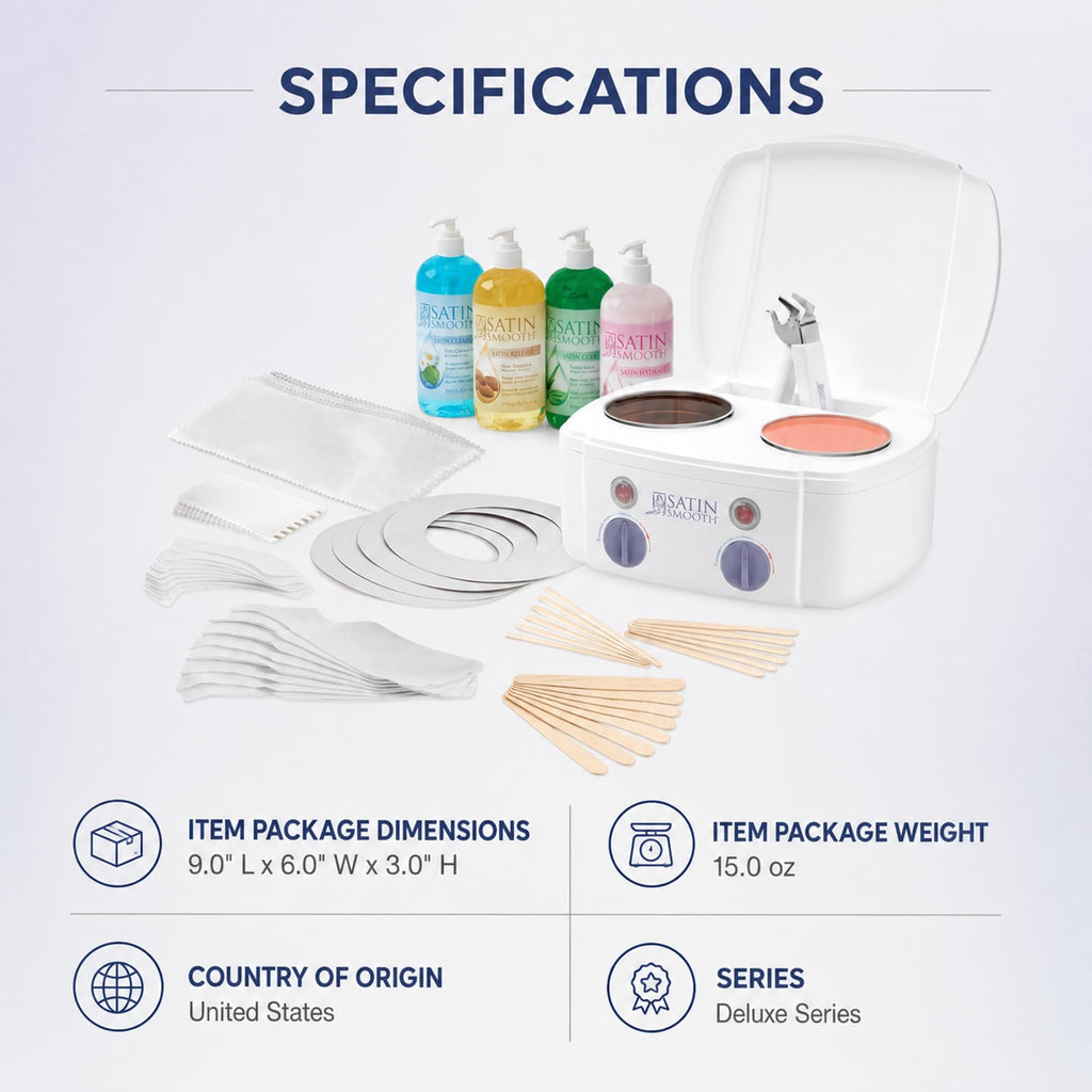 Satin Smooth Professional Dual Wax Warmer Kit - Hair Removal System with Hard & Soft Wax Accessories, Pre & Post-Wax Care Supplies, Spa Waxing Kit for Face and Body