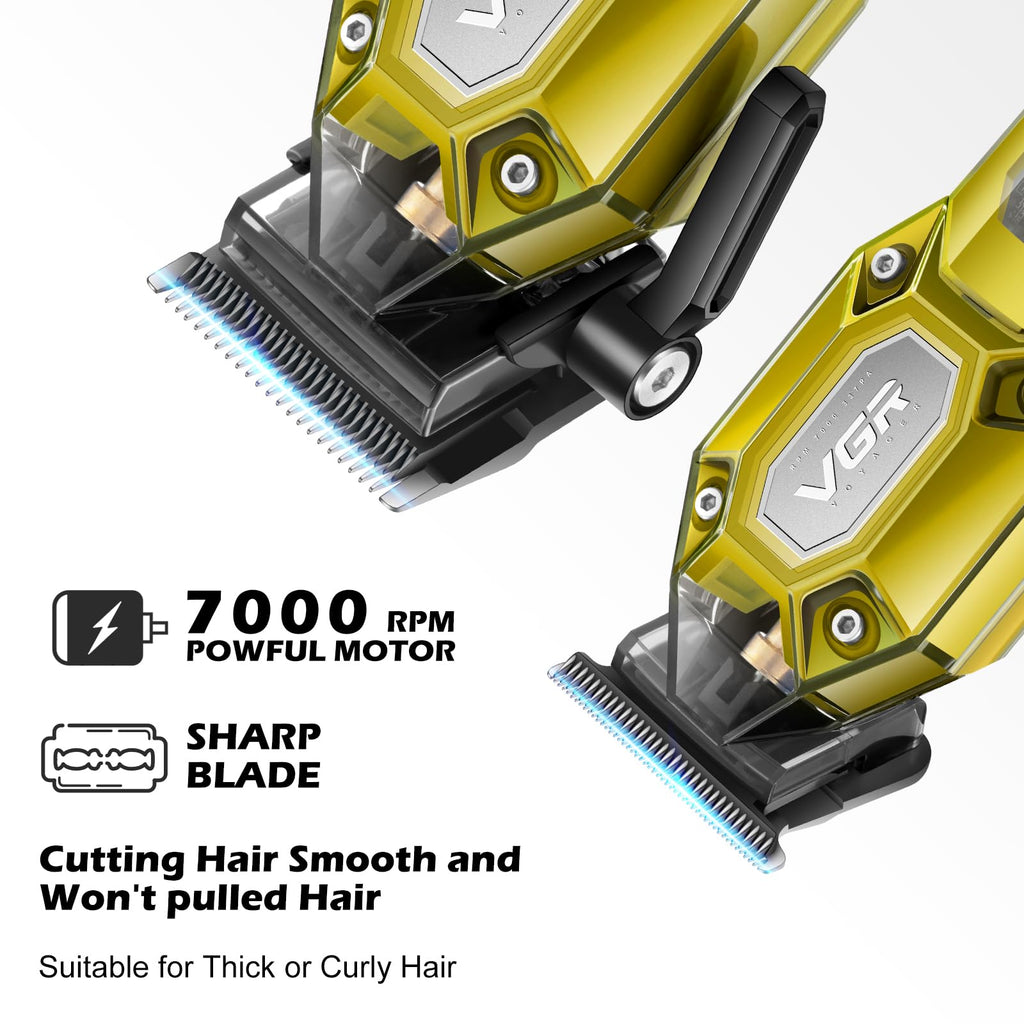 VGR 600&900 Cordless Barber Clipper Trimmer Set with LED Display, Gold
