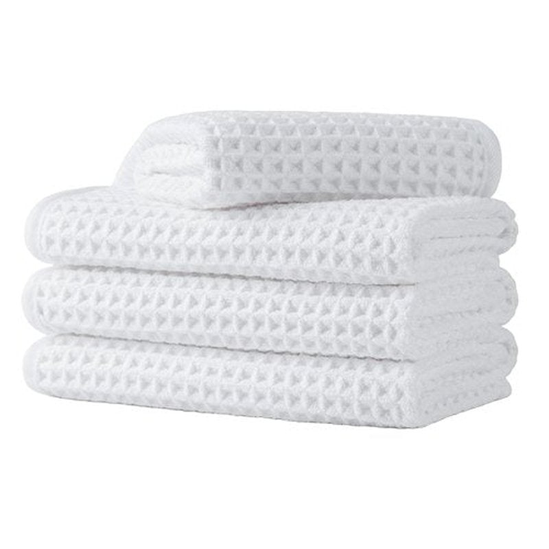 Microfiber Waffle Face Towels, 4 Pieces, Soft, Absorbent, Fast Drying, Lint Free 430 GSM (White)