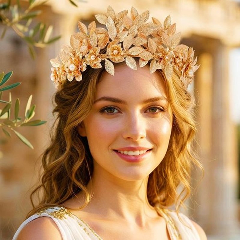 Brishow Gold Leaf Tiara Headband, Greek Goddess Laurel Crown Headpiece with Pearl Flowers for Women