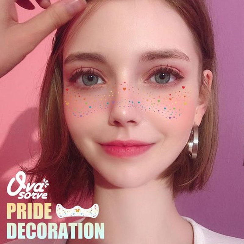 Ovasorve Pride Heart Freckles Face Tattoo - Glitter Temporary Tattoos with Love Symbols | Waterproof LGBTQ+ Sparkle Stickers for Pride Parades, Weddings & Date Nights (8 Sheets)