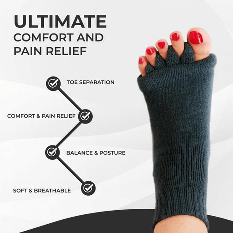 Hydrothotics Toe Alignment Separator Socks, Prevent Foot Cramp and hammertoes, Comfortable Toe Separator Massage Sock for Men & Women (Black)