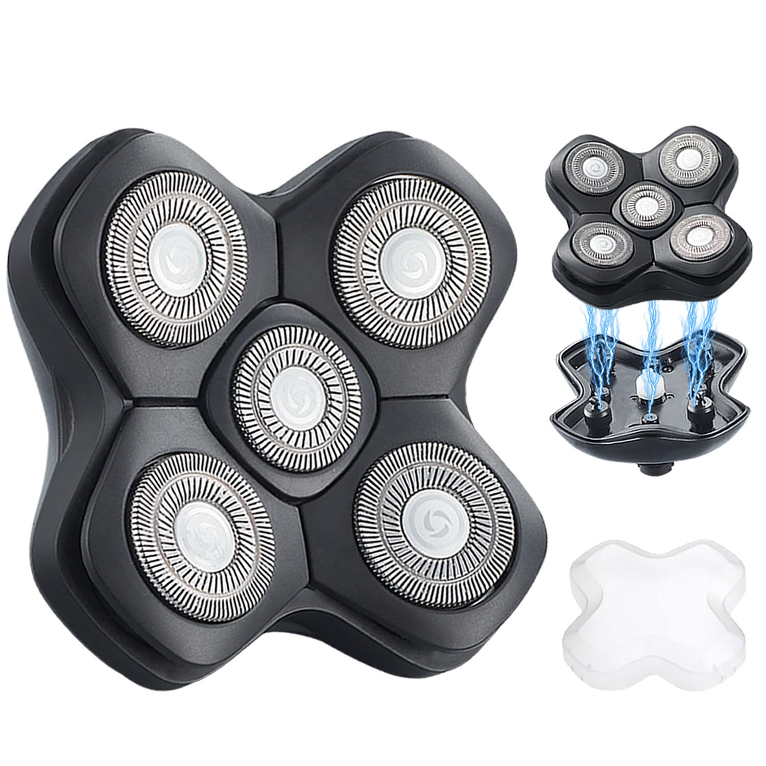SEKINININT Upgrade Universal Head Shaver Replacement Heads Compatible with Freebird Shaver, Full Dual Blade Ring Design Replacement Heads for Wyklaus Head Shavers for Bald Men (Black)