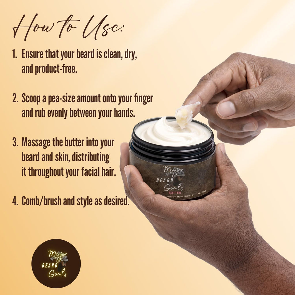 Major Beard Goals Beard Butter for Men - Leave-In Softener for Mustache & Beard Care, Cream Hydrates, Reduces Itchiness - Jamaican Black Castor Oil, Biotin, Collagen, & Shea Butter - 4oz