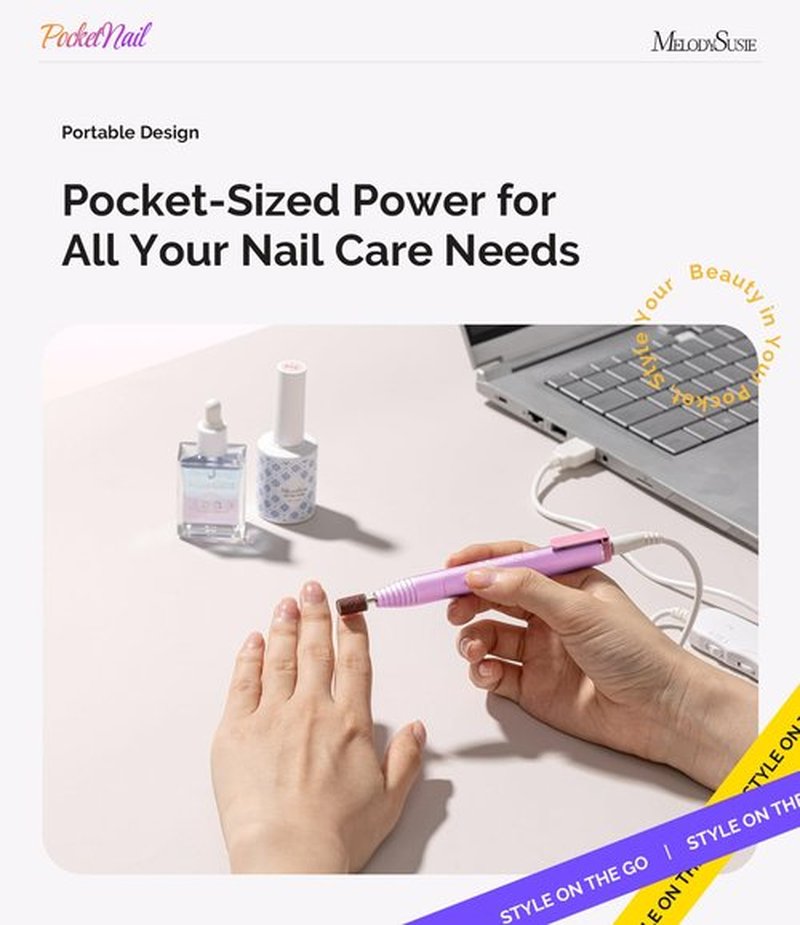 MelodySusie PocketNail Slim Ergonomic Pen-Shaped USB Nail Drill, PC100G 20002RPM Portable Electric File for All Manicure, Pedicure Nail Care, Shaping & Gel Removal at Home for Beginners