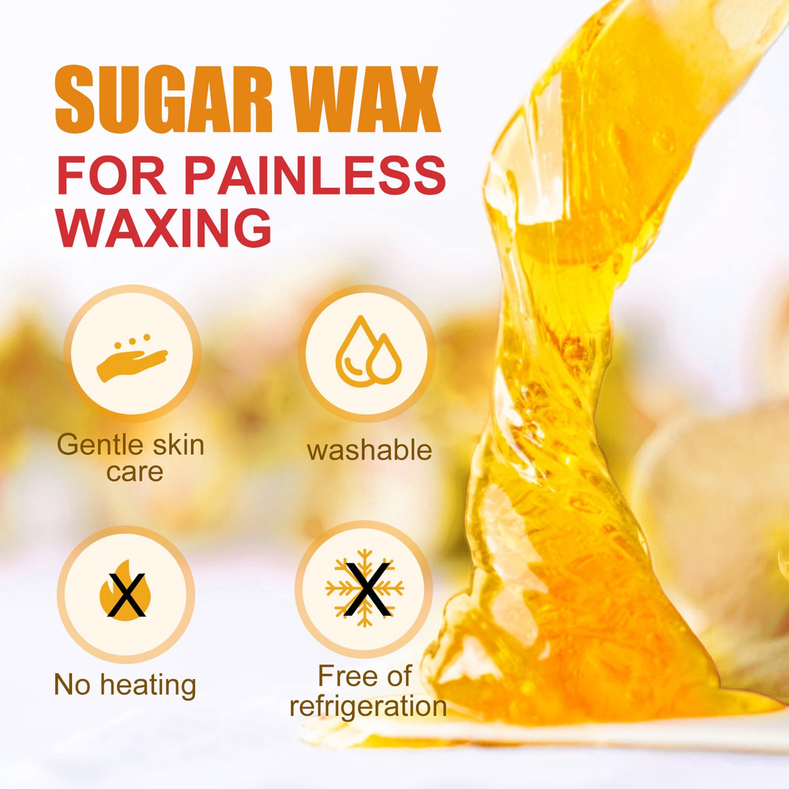 Sugar Wax For Painless Waxing – Gentle On Skin And Less Painful Hair Removal In A Simple System, No Strips, No Heat, Sugar Wax Kit,At-Home Waxing For All Skin & Hair Types
