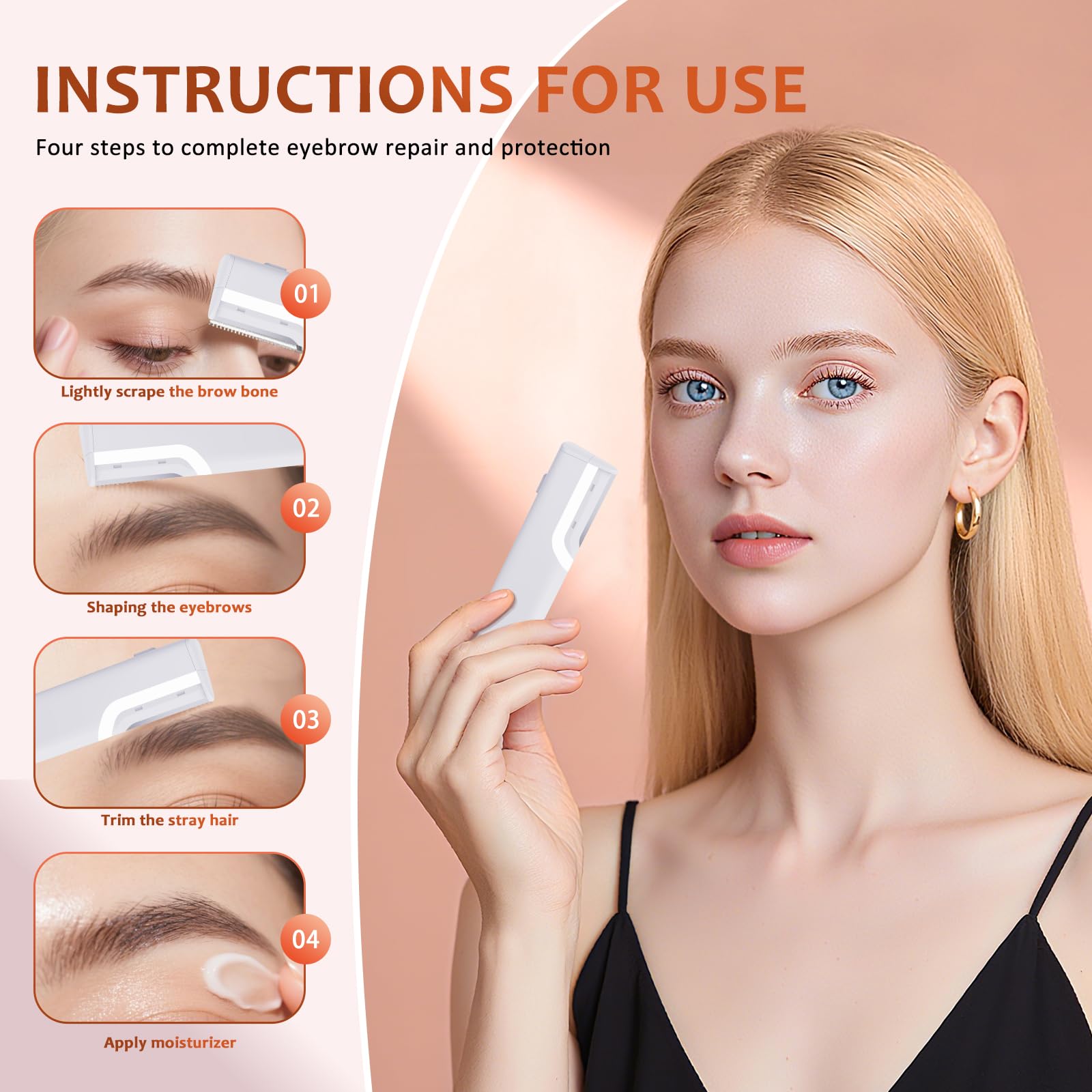 Sonic Dermaplane Razor for Women Face, Professional Dermaplaning Tool with LED Light & 5 Replacement Blades, Facial Hair & Peach Fuzz Remover &Exfoliating Dead Skin, Rechargeable（white)