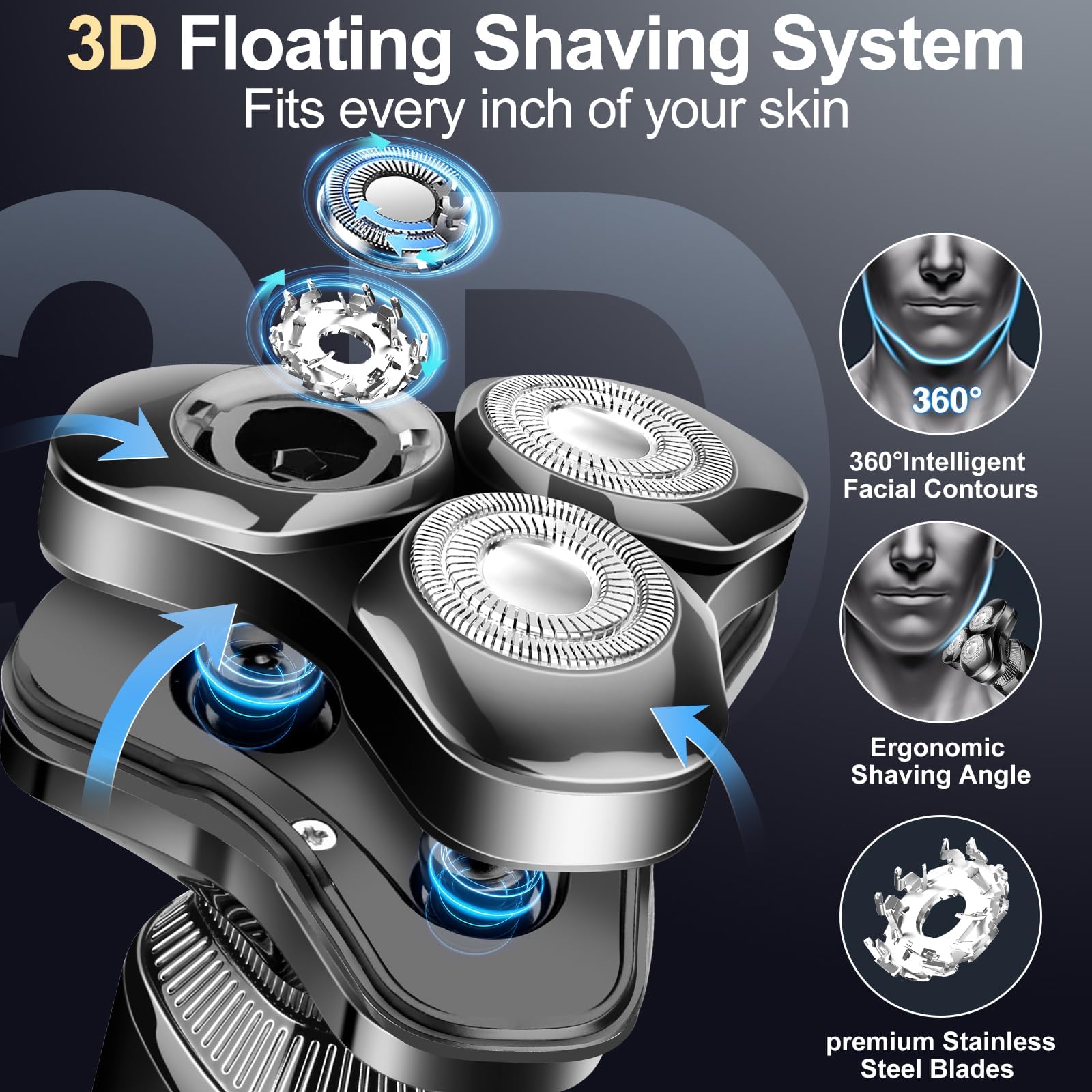 Electric Razor for Men, LED Display 100% Waterproof Cordless Razor, Wet/Dry Shaving,Electric Shaver for Men Includes Nose Hair Trimmer Beard Trimmer Travel Shaver