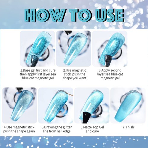AHAMIOU Rainbow Holographic Cat Eye Gel Nail Polish - Magnetic Gel Polish with Rainbow Holographic Shine Effect - One Magnetic Stick (Set-8PCS)