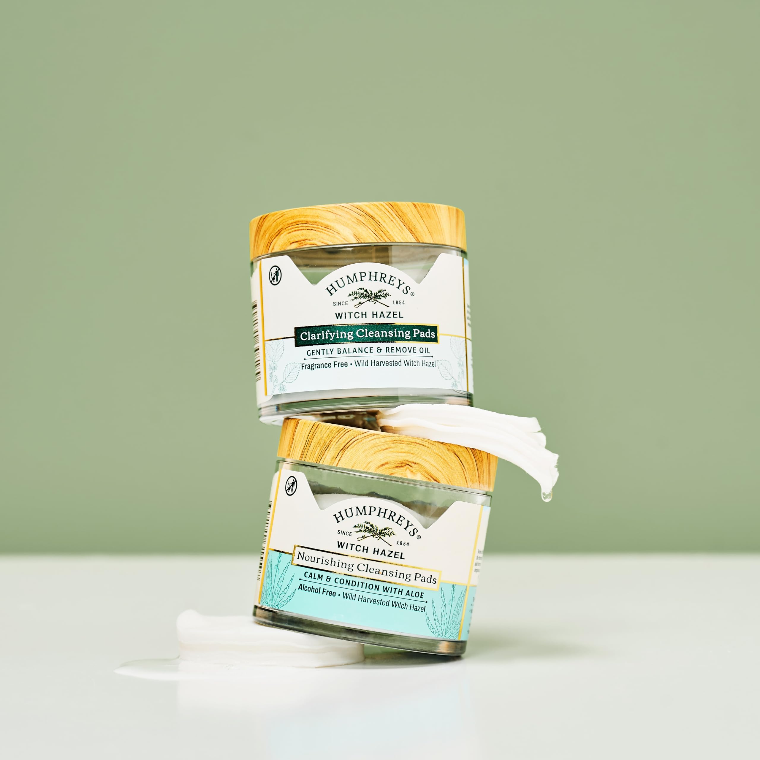 Humphreys Witch Hazel Nourishing Cleansing Pads | Wild Harvested Witch Hazel & Aloe | Hydrating, Natural Alcohol-Free Formula | 60 Rounds