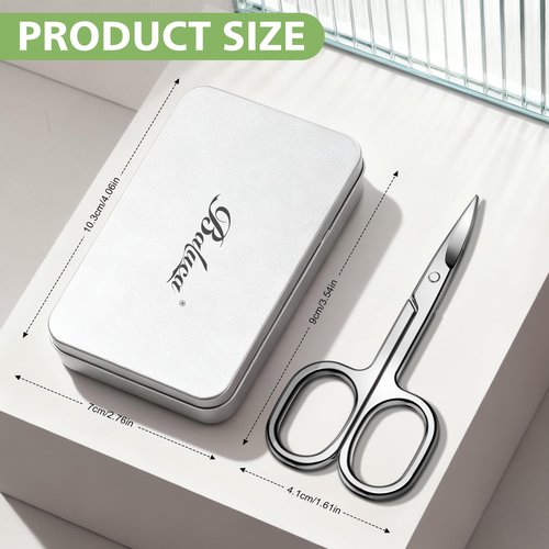 BALUCA Professional Curved Nail Scissors - 3.5" Precision Cuticle & Toenail Scissor for Women & Men, Grooming Scissors for Eyebrow & Mustache with Travel Case