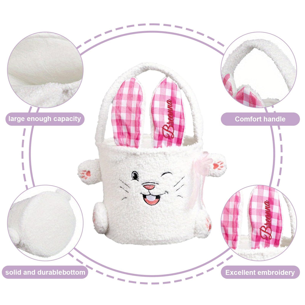 Personalized Easter Bunny Baskets - Custom Easter Basket with Embroidered Name, Fillable Easter Basket for Egg Hunts, Holiday Celebrations & Party Favors