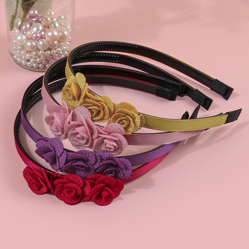XIMA 16pcs Small Rose Flower Headbands for Girls Toddlers Kids Teens Children and Women,Girls Hair Bands Made of 3pcs Fabric Rose Flower for Hair Accessories