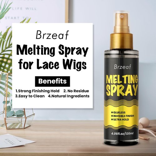 Brzeaf Lace Melting Spray and Holding Spray(120ml), Extreme Hold & Glueless, Melting Spray for Lace Wigs, Strong Natural Finishing Hold, Dries Quickly, Wig Melting Spray & Hair Adhesive for Wigs