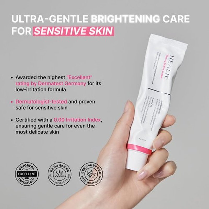 HEALIC Toning Active Cream, Brightening Face Moisturizer with Niacinamide & Hyaluronic Acid, Hydrating & Soothing Facial Cream, Gentle for Sensitive Skin, Korean Skin Care, 60g/2.12oz
