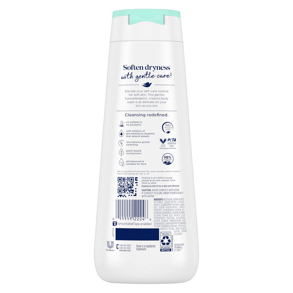 Dove Body Wash Sensitive Skin For 24hr Lotion-Soft Moisturizing Cleanser Gentle Hypoallergenic Formula with No Sulfates No Parabens 20 oz