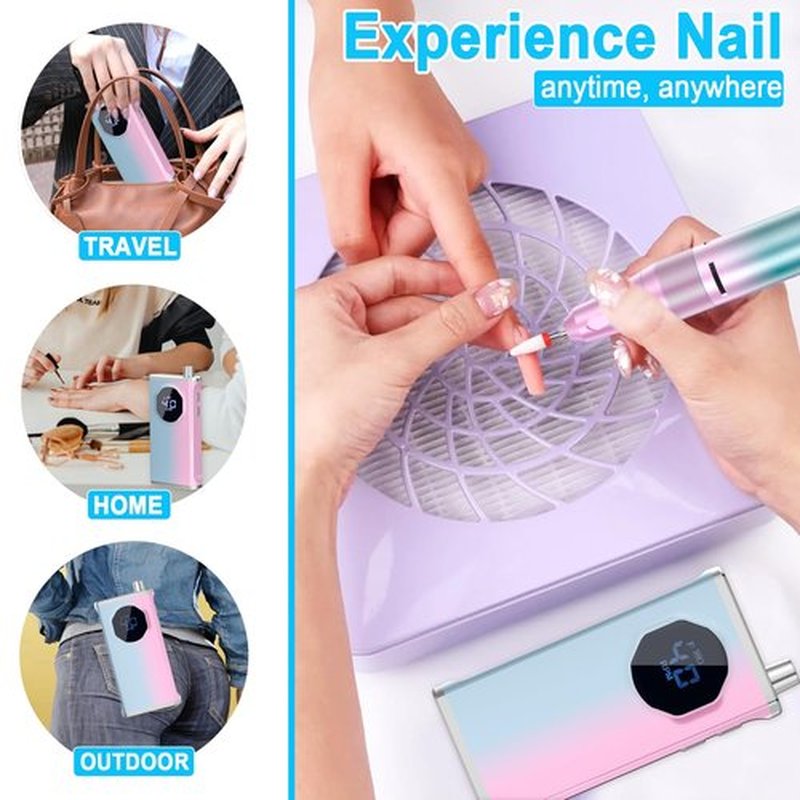 Nail Drill Professional 40000RPM for Acrylic Nails, Nail Drill Portable Electric Nail Drill for Nail Manicure, Nail Drill Rechargeable High Capacity for Salon and Home Use (Pink-Blue)