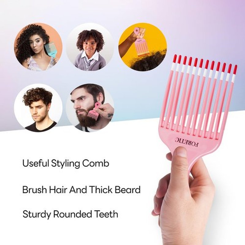 Foretic Smooth Hair Pick Comb for Curly, Thick, Medium to Long Hair, Facial -6.9inch（Blue, Pink）