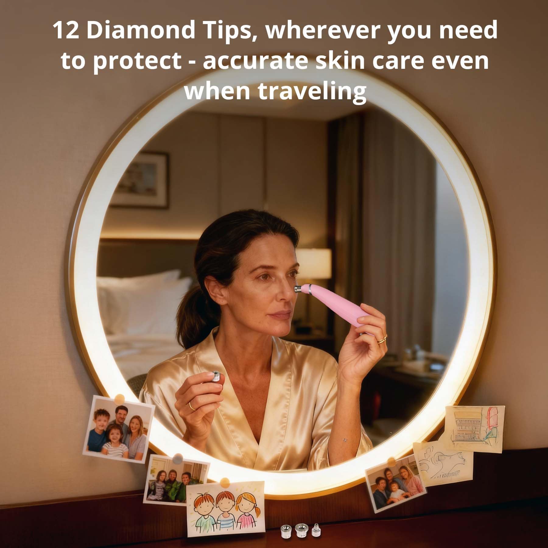 UNOISETION Diamond Microdermabrasion Machine, Professional Portable for Travel Microdermabrasion Device,Rechargeable Cordless Dermabrasion Facial Machine with 3 Levels, Pink