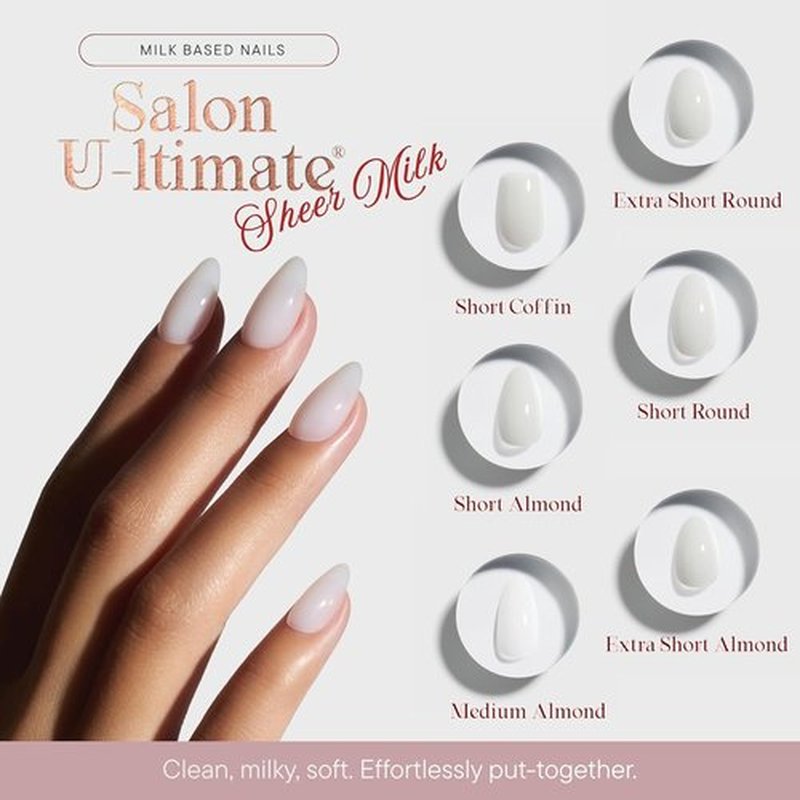 Celebritips Press On Nails - Salon U-ltimate™ Short Almond Nails | Sheer Milk, Reusable | 32 Nails Kit with Glue & Sticky Tabs