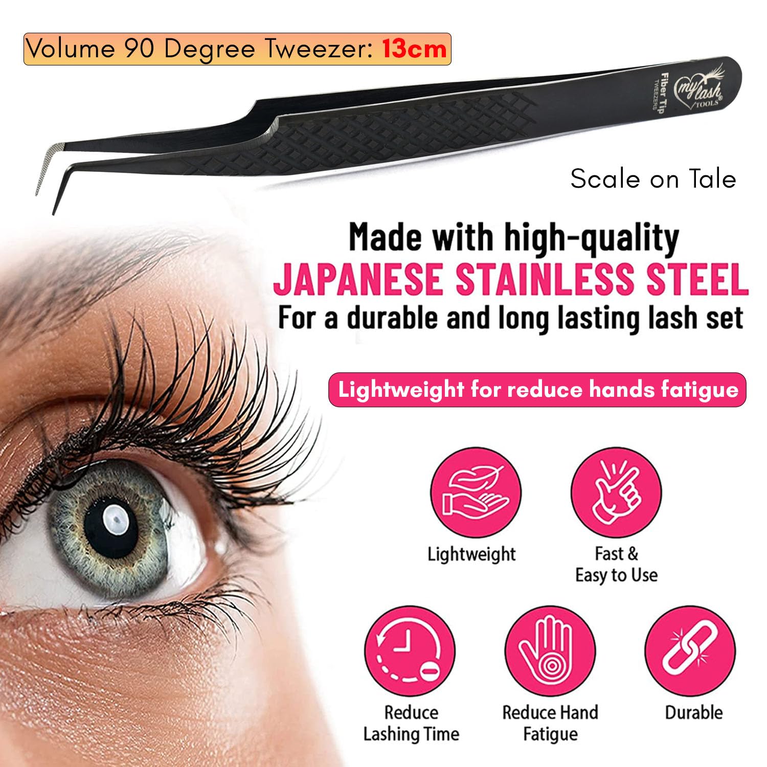 My Lash Tools Fiber Tip Lash Tweezers for Eyelash Extension Curved 90 Degree Angle Boot Tweezer Best for Volume, Individual Isolation & Classic Lashes Stainless Steel Lash Supply (Black)