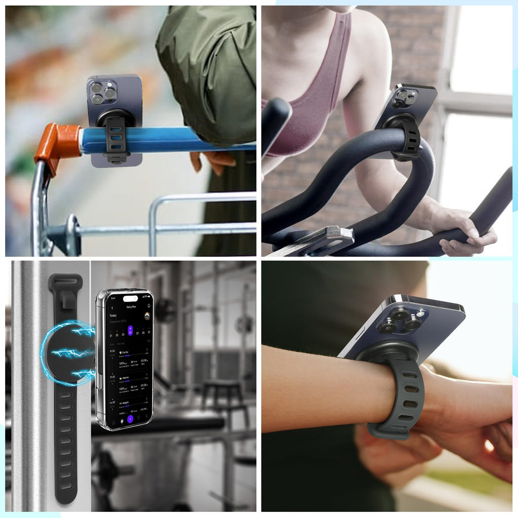 Stroller Phone Holder for Magsafe iPhone 17 16 15 14 13 12 Steering Wheel Phone Mount for Bike, Peloton, GYM, Treadmill, Wrist, Shopping Carts, Bar Magnetic Mount Adapter Accessories for All Phones