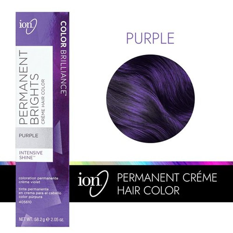 Ion Permanent Brights Hair Color - Vegan Purple Shade | 100% Gray Coverage, Long-Lasting & Fade Resistant, 2.05 oz