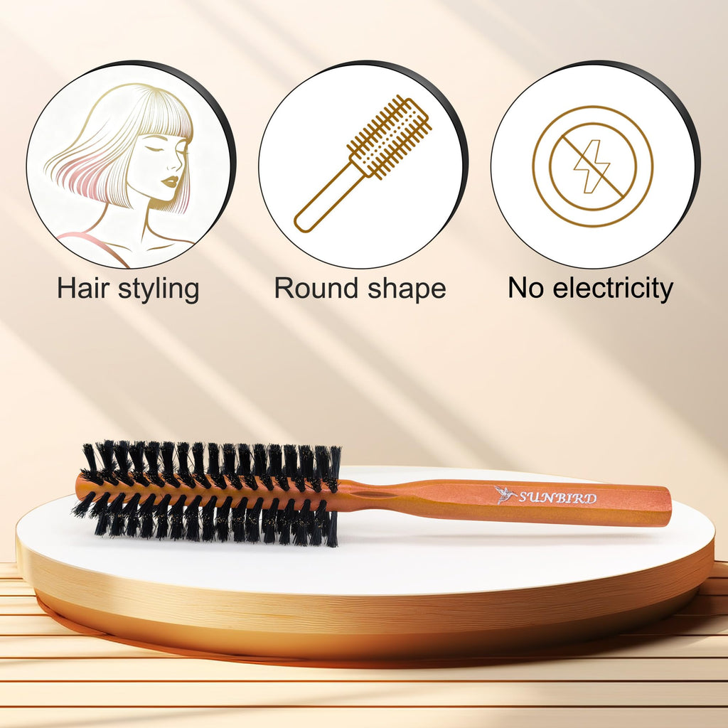 SUNBIRD Boar Bristle Small Round Hair Brush, 1.6 Inch