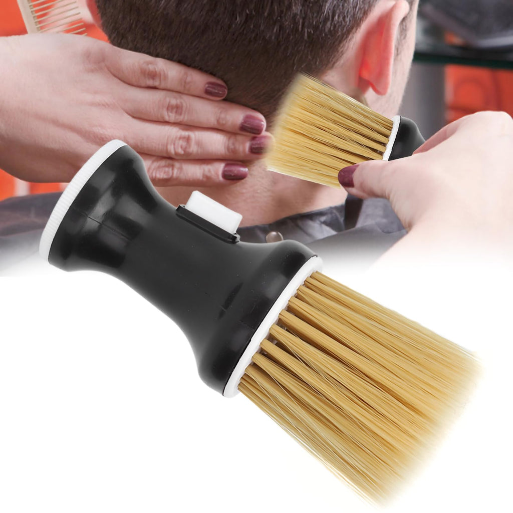 Chazcool Neck Duster with Powder Dispenser, Haircutting Cleaning Brush for Neckline and Ears, Soft Barber Powder Brush, Skin Friendly, Non Slip, Lightweight, Portable, Black