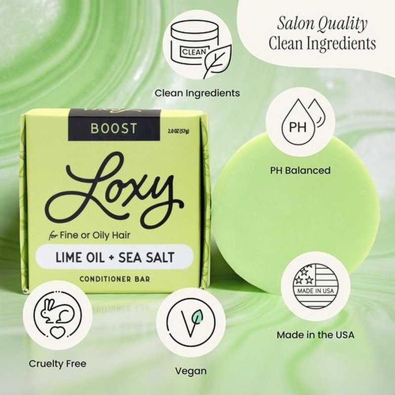 Loxy Boost Volumizing Conditioner Bar - Sea Salt & Lime Oil for Fine/Oily Hair | Vegan & Eco-Friendly | Made in USA