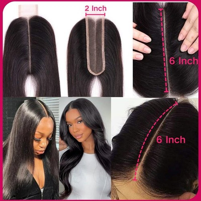 2x6 Hd Lace Closure, Middle part Straight Human Hair Closure Invisible Real HD Lace, 14 Inch 2 by 6 Skinlike Lace Frontal Closure Only Bleached Knot Pre-Plucked Natural Hairline Natural black 14inch