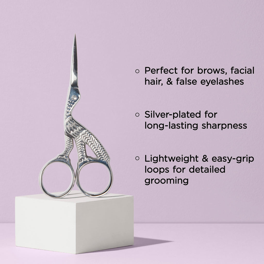 Diane Stainless Steel Stork Eyebrow Scissors, Precision Facial Hair & Brow Trimming Scissors for Women & Men, Sharp Ergonomic Beauty Grooming Scissors for Eyebrows, Mustache & Stray Hair Shears, 3.75"
