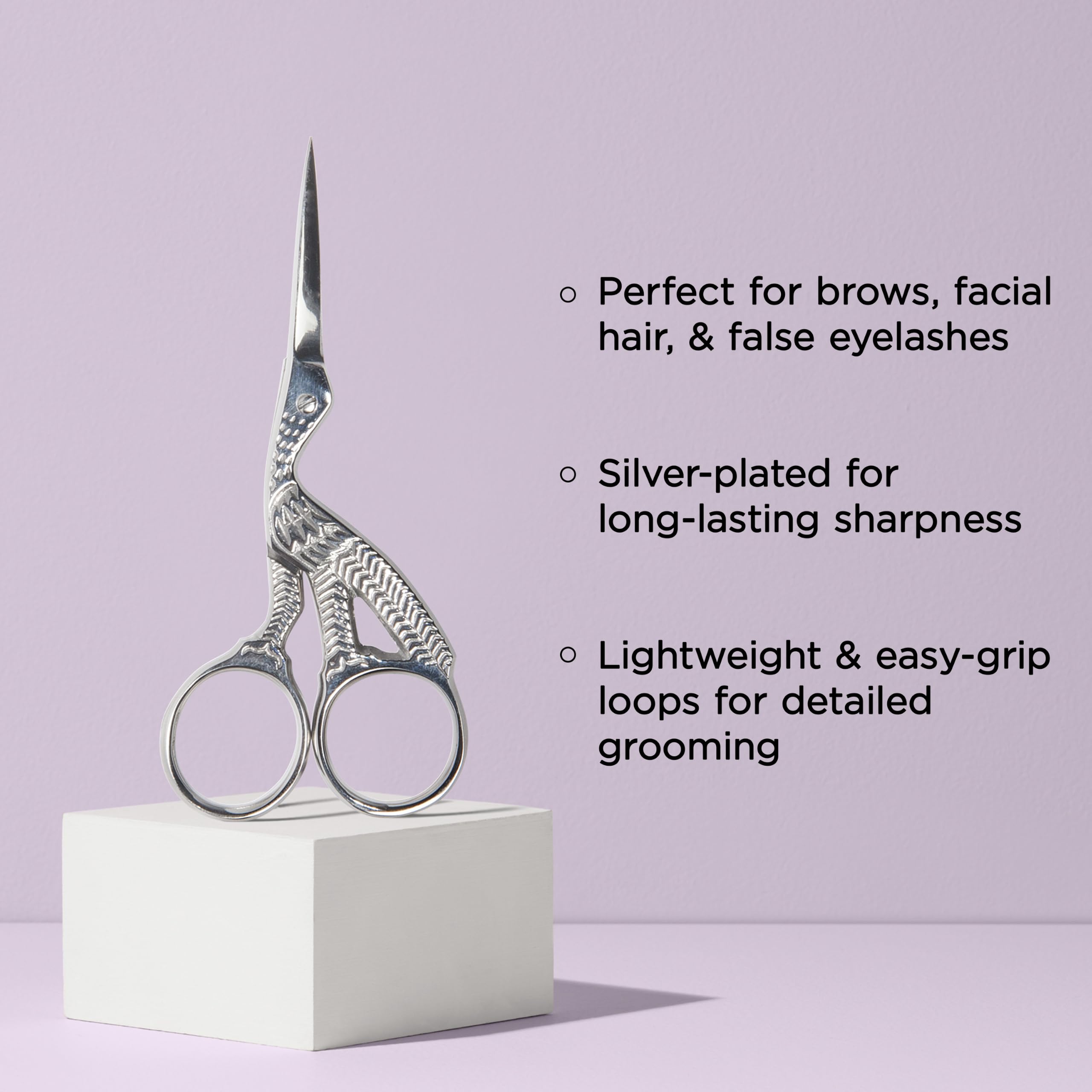 Diane Stainless Steel Stork Eyebrow Scissors, Precision Facial Hair & Brow Trimming Scissors for Women & Men, Sharp Ergonomic Beauty Grooming Scissors for Eyebrows, Mustache & Stray Hair Shears, 3.75"