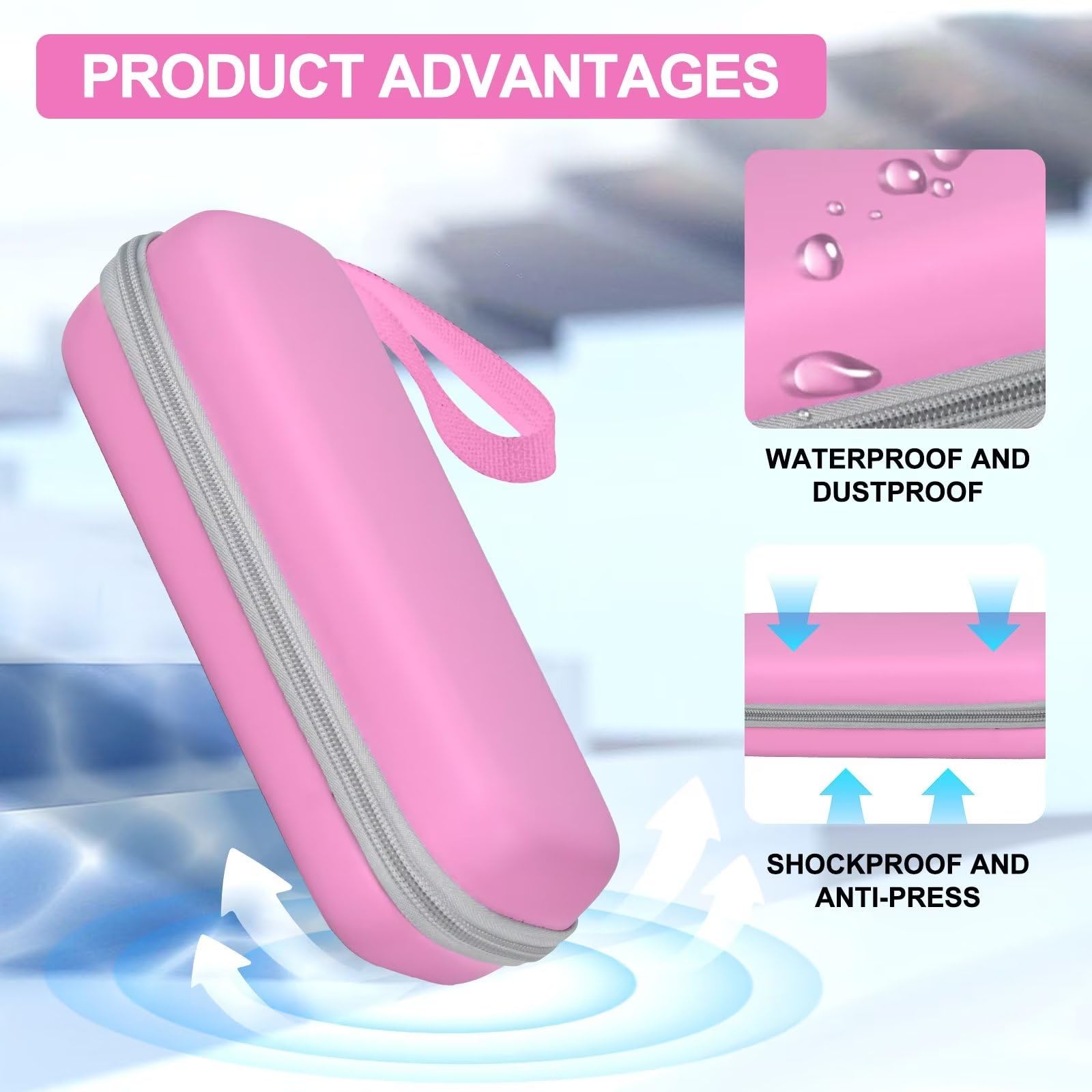 TUNYINSH Toothbrush Travel Case for Oral B/Oral-B Pro 1000 1500 5000 7000 7500 6000 9600/ Phlips Sonicare 4100 5100 1100 6100 5300 Electric Toothbrush, Portable Hard Protective Storage Bag (Pink)