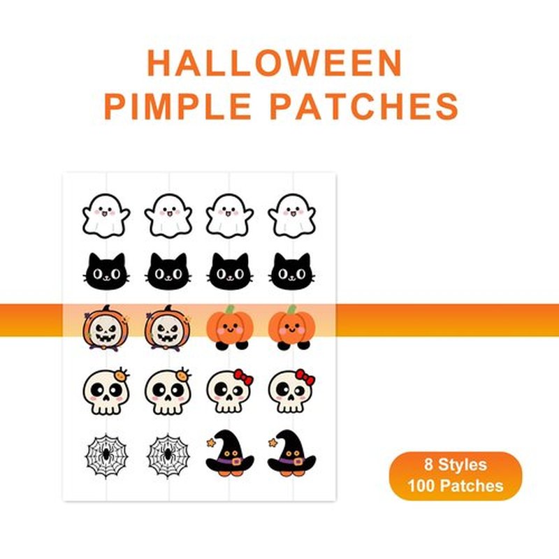 CELECARE,Pimple Patches,Halloween Acne Patch,Pimple Patches for Face, Cute Stickers,Salicylic Acid & Tea Tree, 100PCS Hydrocolloid Dots in 8 Colors for Face,Cute Halloween Stickers