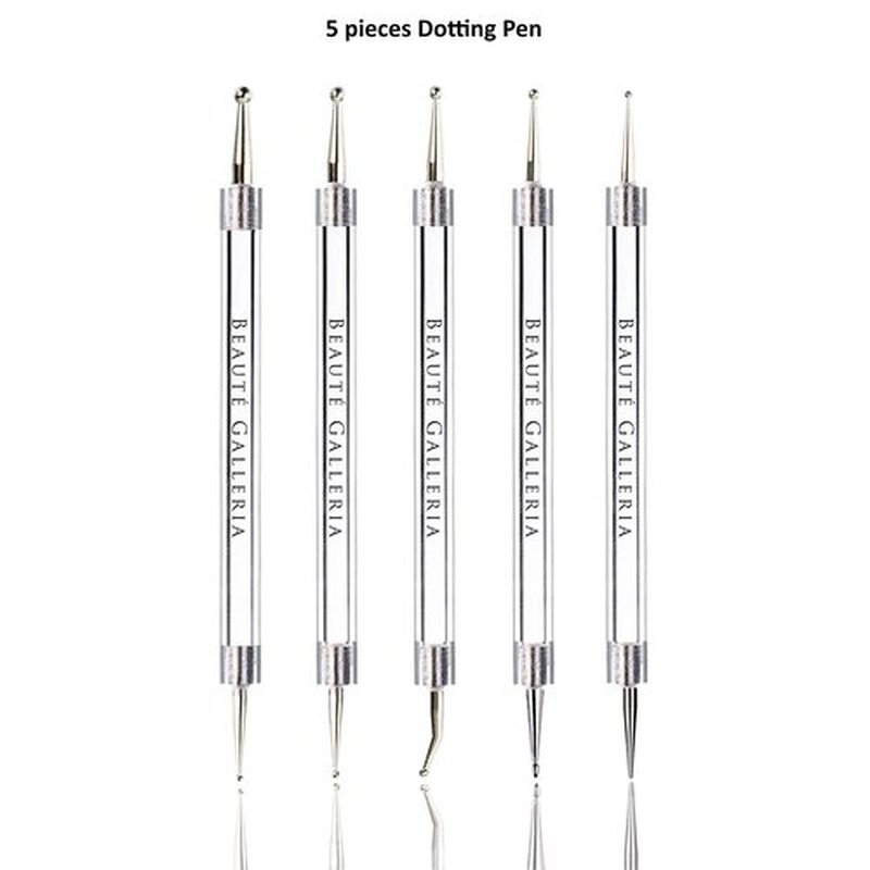 Beaute Galleria Bundle 50 Pieces Nail Art Tool Kit with Pouch - 5 Pieces Dotting Tool Marbleizing Pen (10 Sizes), 15 Pieces Acrylic Gel Detailing Painting Brushes Liners, 30 Pieces Striping Tapes
