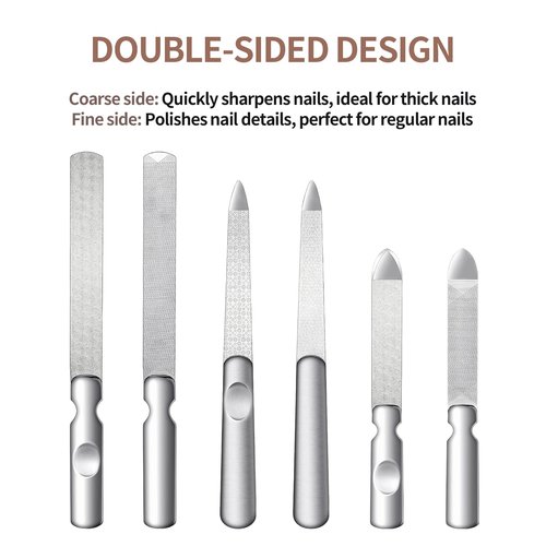 Metal Nail File (3 Pcs), Nail Files for Natural Nails & Toenails, Thick Nails Made of Stainless Steel, Double Sided Metal Nail Files with Anti-Slip Handle for Fingernail Toenail, Home or Salon Use
