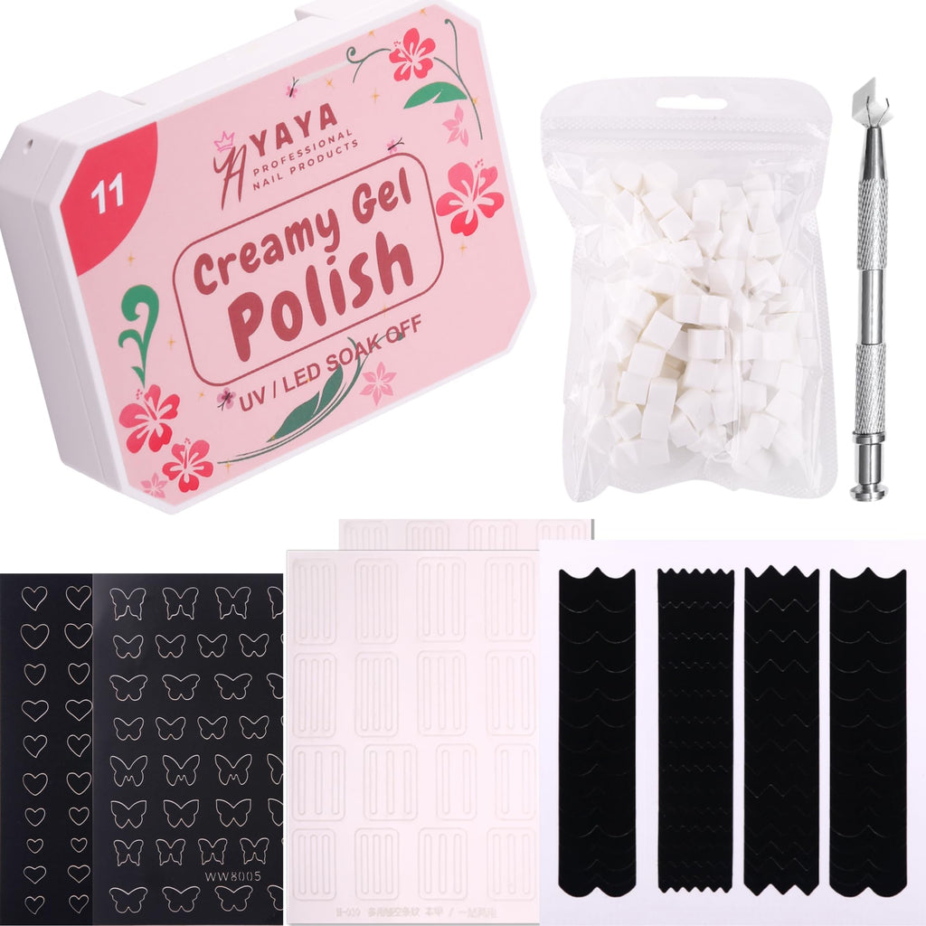 Yaya Nails Pat Pat Gel – Ombre Gradient Nail Kit, 9 Colors Blooming Gel Polish with 100 Sponges & Stickers for French Manicure (Blush & Bronze #2)