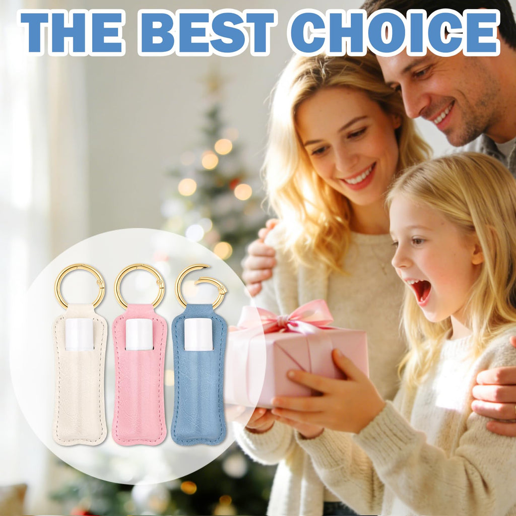 LUCKINEE 3PCS Lip Balm Holder For ChapStick Key Chain Lipstick Holder Key Chain, PU Leather Lip Balm Holder Pouch Keychain Lip Gloss Keychain With O Spring Key Chains Women Cute