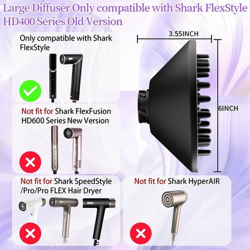 AFDD 6-Inch Large Diffuser Attachment for Shark FlexStyle, Bigger Hair Diffuser Compatible with Shark Flex Style Attachment, Fast Drying Frizz-Control Curl Enhancer for Wavy, Curly, and Coily Hair