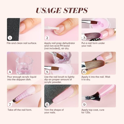 Saviland Acrylic Nail Starter Kit: Clear Pink Nude Acrylic Powder & Liquid, Brush, Files, Forms, Press On Nails, Home Practice Set