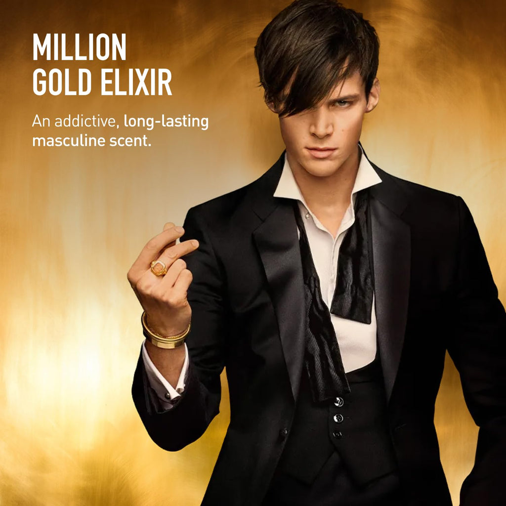 Rabanne Million Gold Elixir Parfum Intense - Long Lasting Luxury Fragrance for Men with Vanilla, Mandarin & Sandalwood - Men's Perfume Spray, 1.7 oz