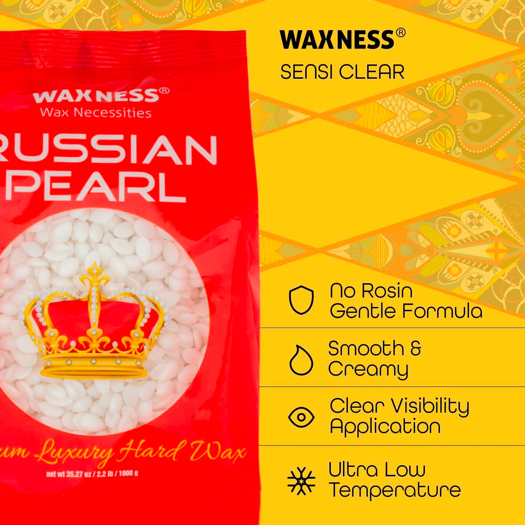 Waxness Russian Pearl Hard Wax Beads Bulk 22 lb (10 kg) – Rosin-Free Stripless Hard Wax with Creamy Texture and Skin Visibility, Salon Use – Made in Italy