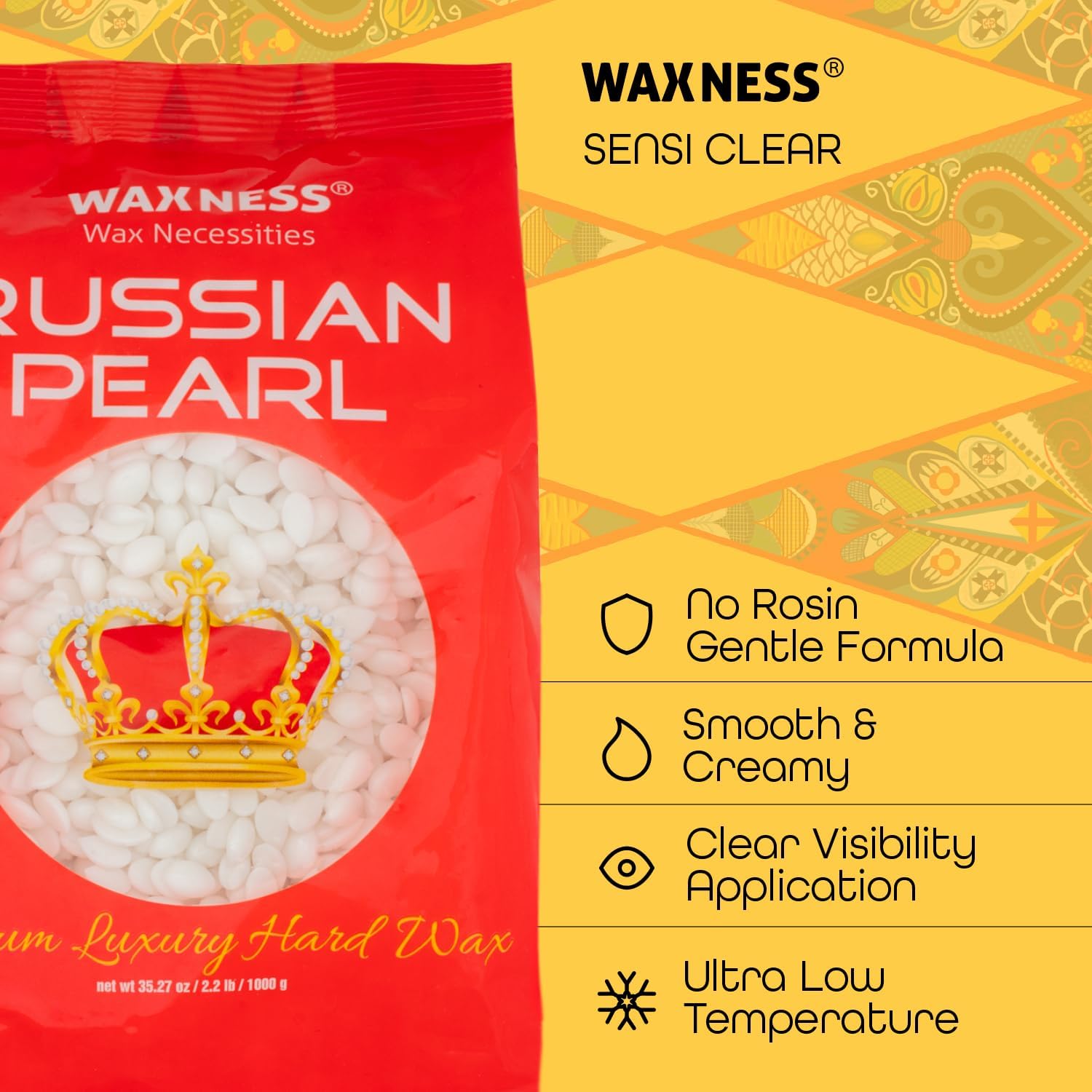 Waxness Russian Pearl Hard Wax Beads Bulk 22 lb (10 kg) – Rosin-Free Stripless Hard Wax with Creamy Texture and Skin Visibility, Salon Use – Made in Italy
