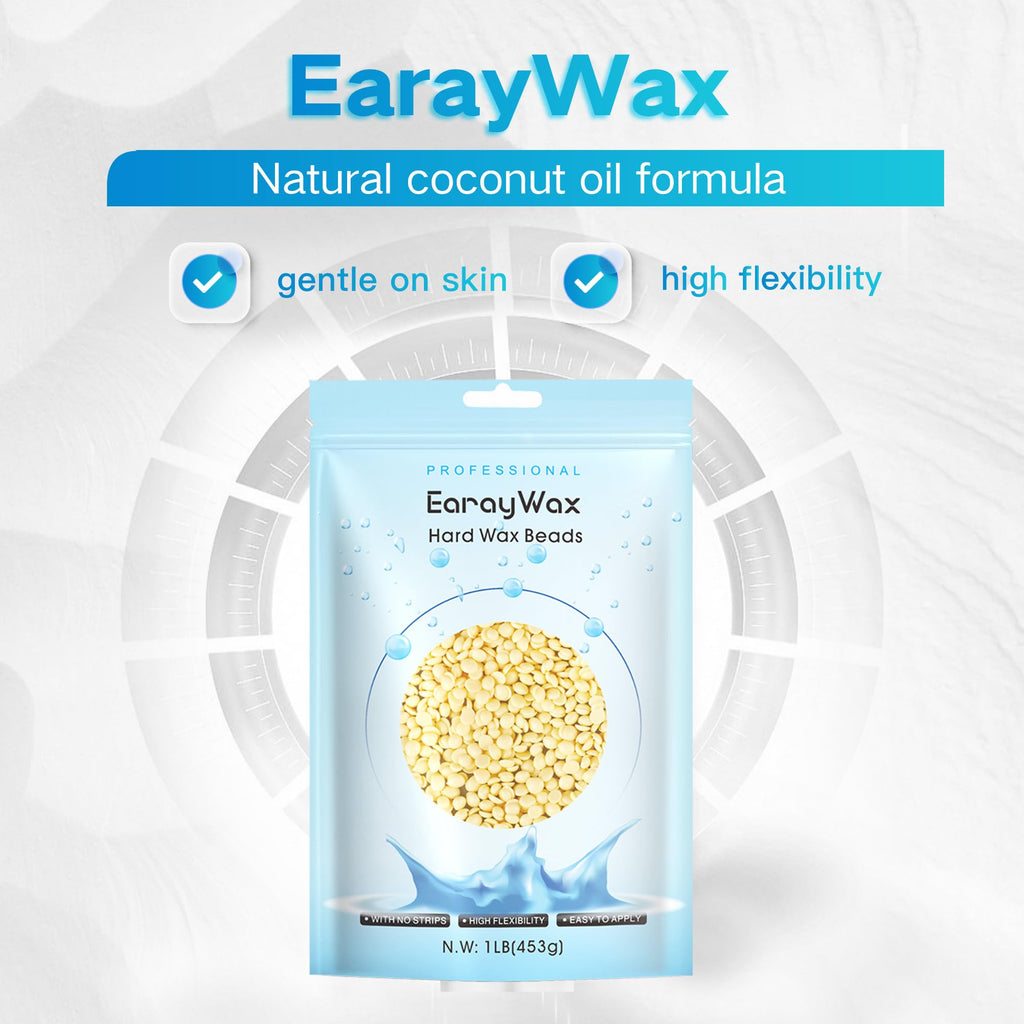 EARAYWAX Hard Wax Beads, 1lb, for Hair Removal, Refill Wax Beans for Sensitive Skin, At-Home Waxing for Women and Men