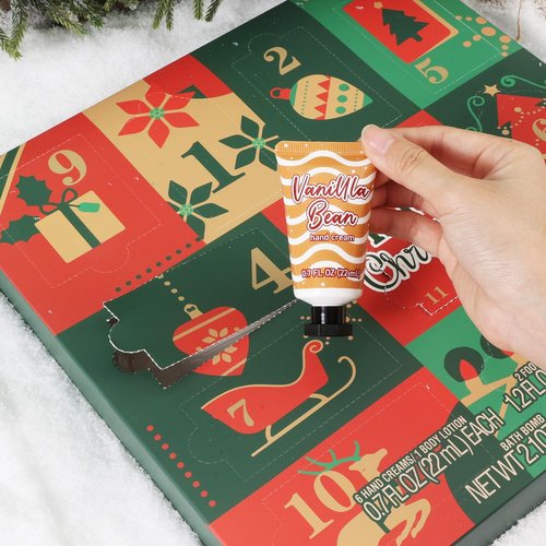 BODY & EARTH # LOVE Advent Calendar 2025 Womens Christams Gifts, Advent Beauty Calendar for Teen Girls 12 Days Countdown Calendar Hand Cream Gifts Spa Bath Sets with Body Lotion, Santa Keychain,Green