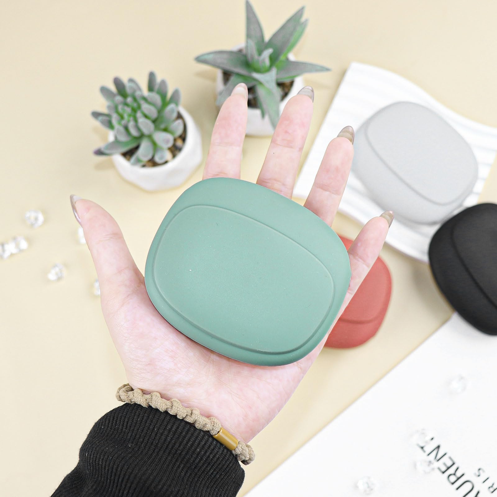 Silicone Cotton Round Holder Cosmetic Cotton Pad Holder Multiple Colors Portable Travel and Sealed Suitable for Makeup Remover Balls 4 Pack (Green Gray Red Black)