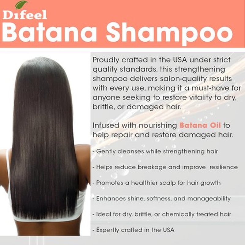 Difeel Batana Shampoo - Strengthening Sulfate-Free Formula for Thicker, Smoother Hair | 33.8 Ounces