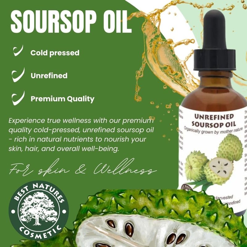 Virgin Soursop Oil (Anona Muricata, Graviola, Guanabana) – 100% Pure, Organic, Cold-Pressed, Unrefined – 1oz - 30ml – Natural Facial Oil & Moisturizer for Dry, Damaged, or Sensitive Skin.