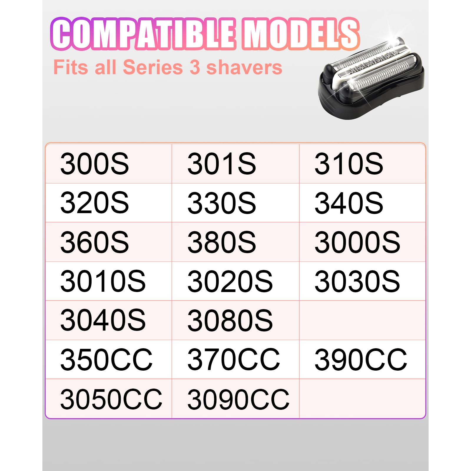 2 Pack Series 3 32B Replacement Shaver Head Compatible with Braun S3